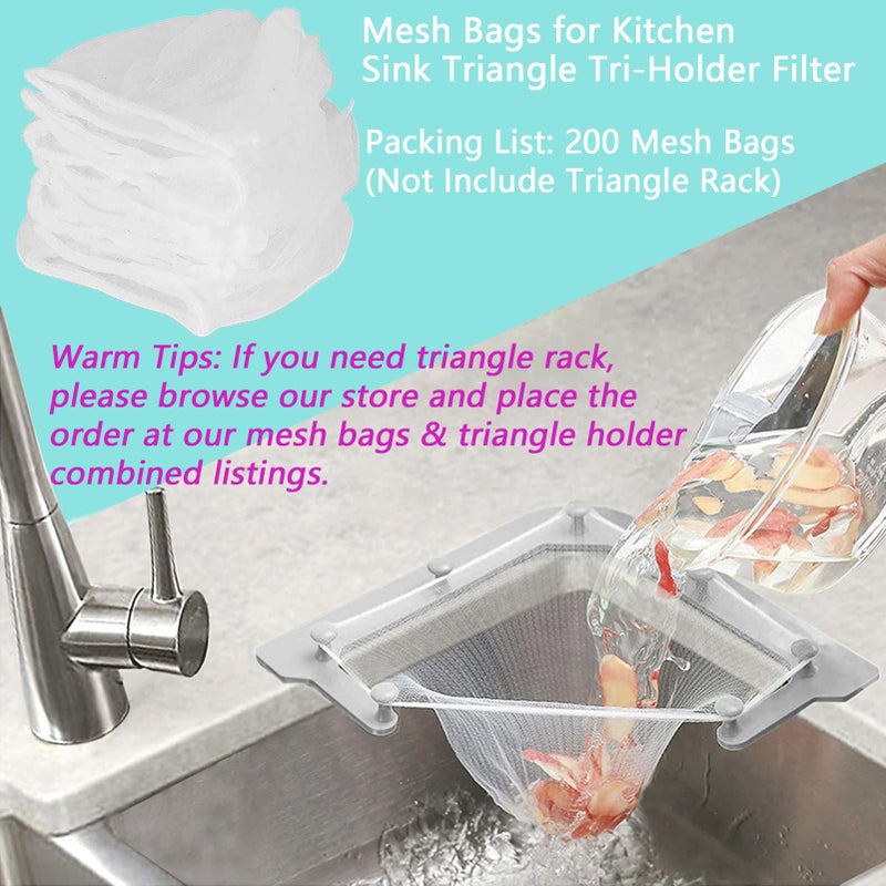 HiBD 200PCS Large Size Filtering Mesh Bags for Kitchen Sink Triangle Tri-Holder Filter Kitchen Sink Strainer - Image 2